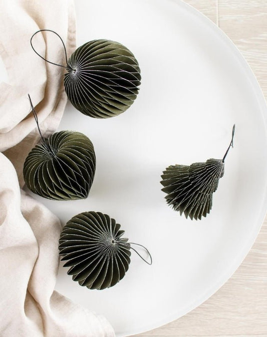 Olive Green Paper Sphere Ornament with Silver Glitter Edge - Homewares - Republic Home