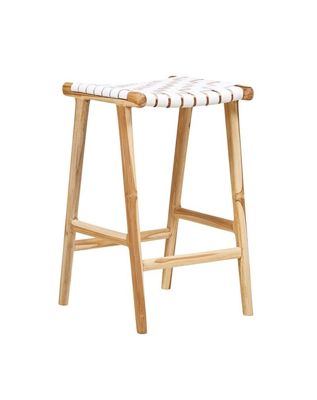 Jerry Counter Stool Strap Leather - White - Furniture - Republic Home