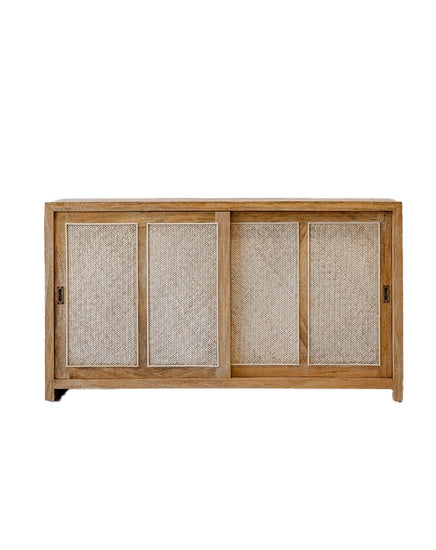 Wooden cabinet with mesh doors on a white background