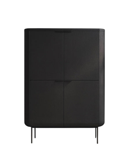 Black cabinet with four doors on a white background