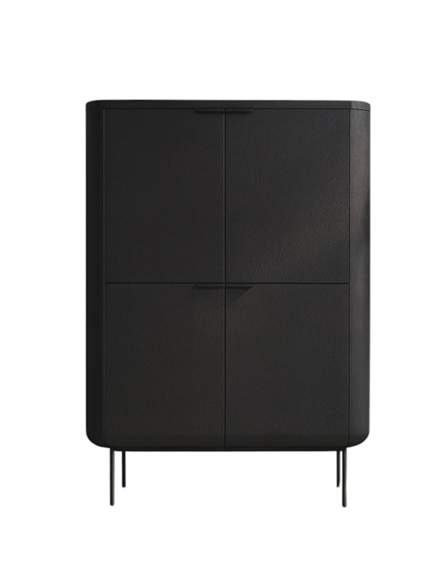 Black cabinet with four doors on a white background