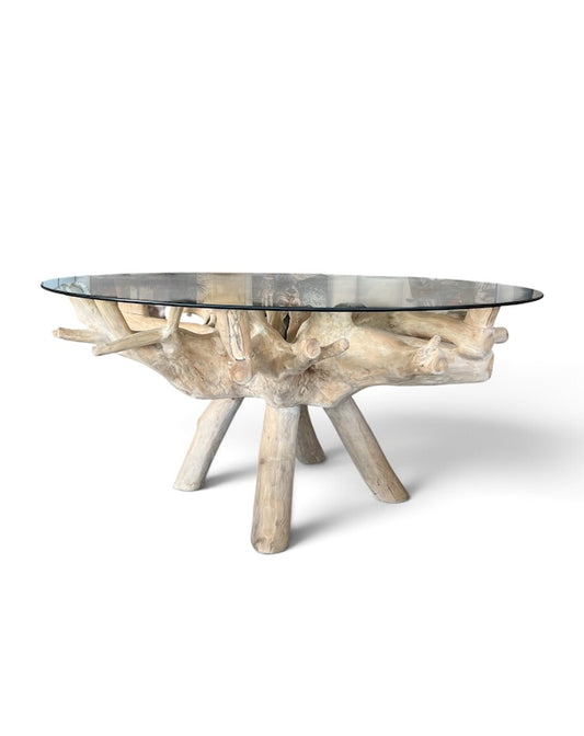 Teak Root Dining Table w/glass