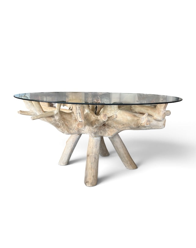 Teak Root Dining Table w/glass