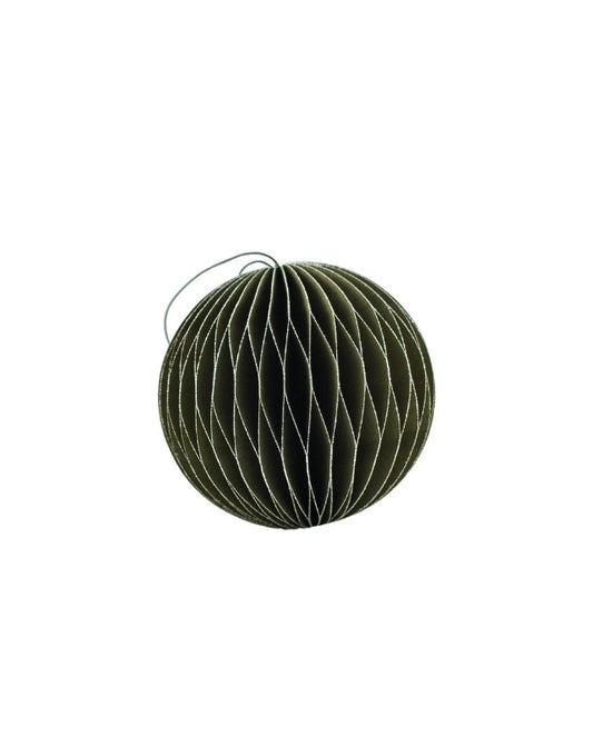 Olive Green Paper Sphere Ornament with Silver Glitter Edge