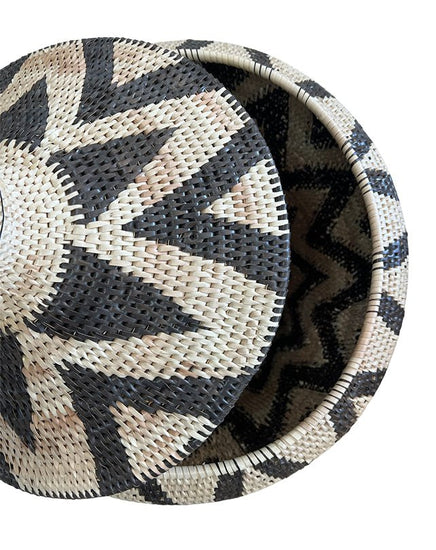 African Tribal Motif Basket w/lid - Black & Cream Zigzag - Homewares - Republic Home
