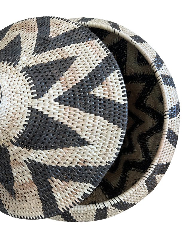 African Tribal Motif Basket w/lid - Black & Cream Zigzag - Homewares - Republic Home
