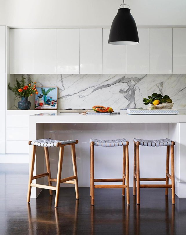 Jerry Counter Stool Strap Leather - White - Furniture - Republic Home