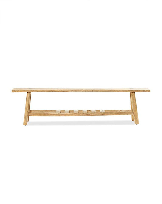 Organic Teak Bench with Slatted Shelf - Furniture - Republic Home