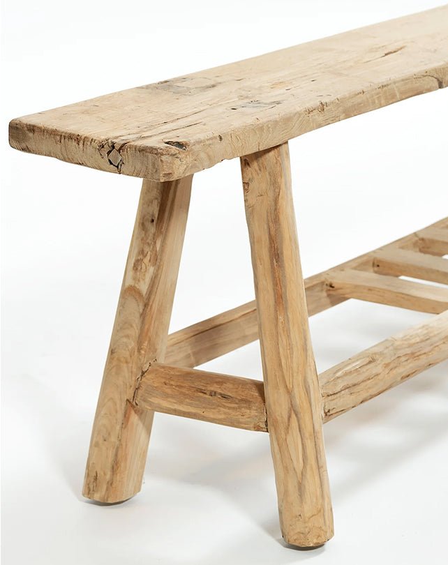 Organic Teak Bench with Slatted Shelf - Furniture - Republic Home