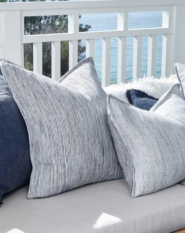 Myra Linen Cushion - Navy/ White Stripe 50x50