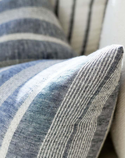 Promenade Linen Cushion - Chambray Blue with White Stripe 40x60