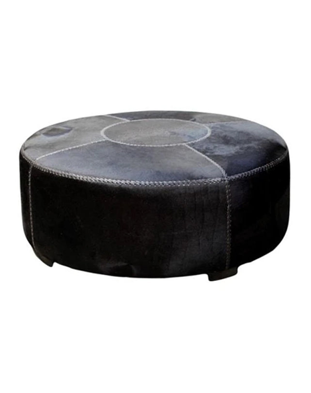 Round Cowhide Ottoman 1m  -Black - Republic Home - Furniture