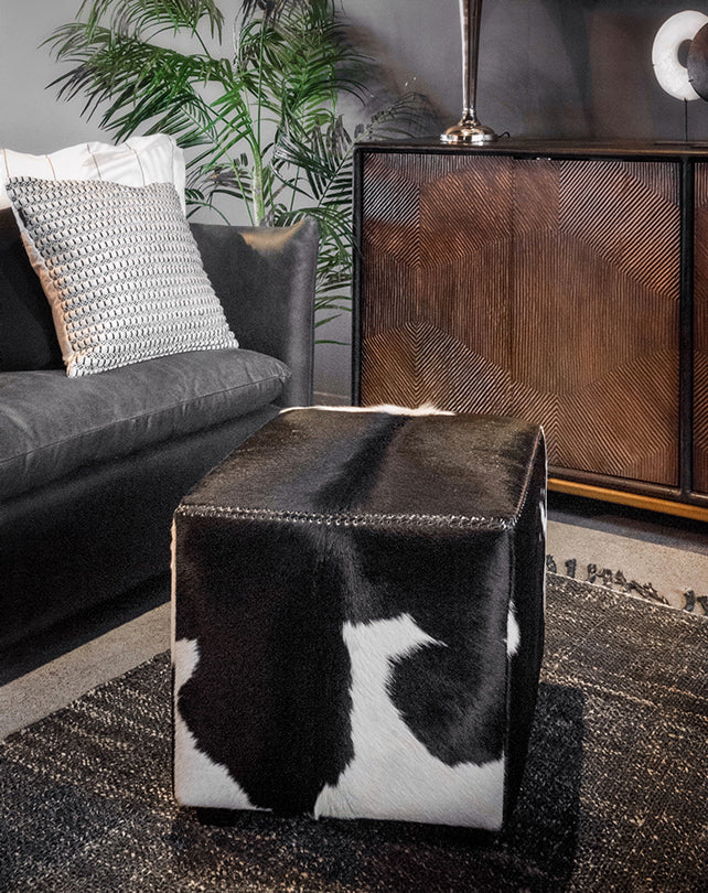 Cowhide cube ottoman - Republic Home - Furniture