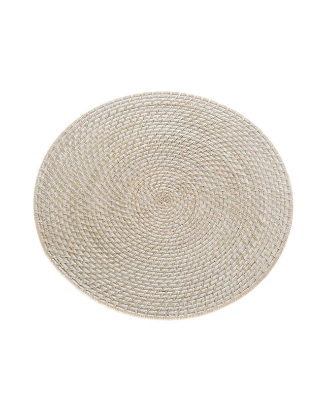 Whitewash Rattan Placemat - Round