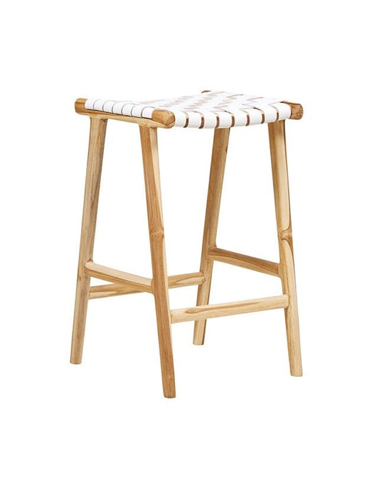 Jerry Counter Stool Strap Leather - White - Furniture - Republic Home
