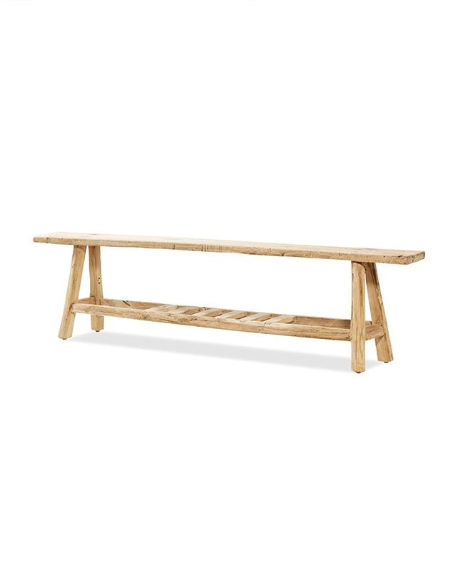 Organic Teak Bench with Slatted Shelf - Furniture - Republic Home